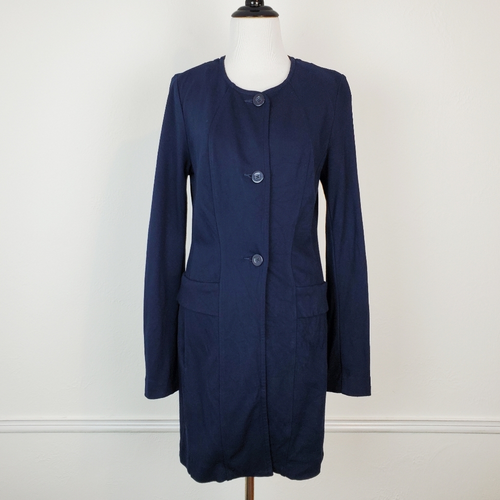 CAbi Lido Jacket Coat Blazer Ponte Knit Long Navy Blue Career Office Academia - Picture 3 of 16